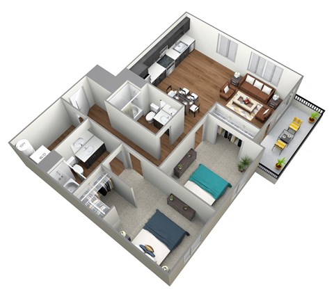 Floor plan for 2 beds, 2 baths, 1009 sqft