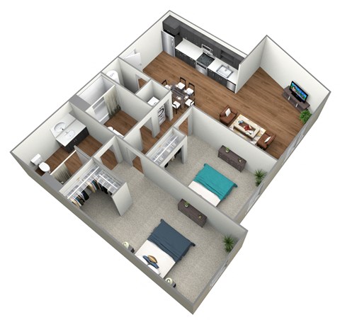 Floor plan for 2 beds, 2 baths, 1034 sqft