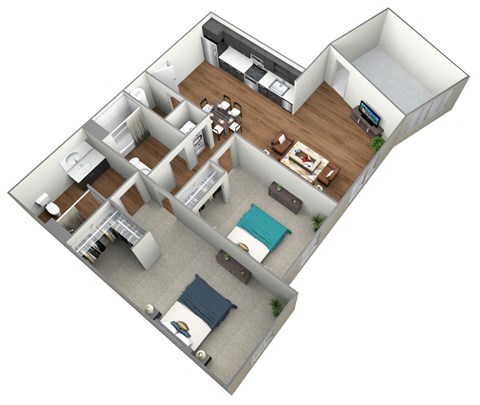 Floor plan for 2 beds, 2 baths, 1044 sqft