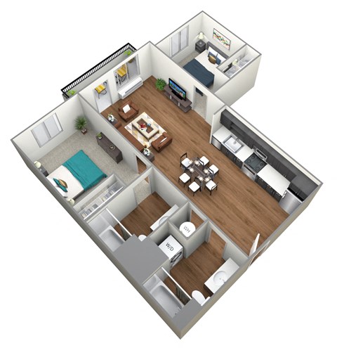 Floor plan for 2 beds, 2 baths, 840 sqft