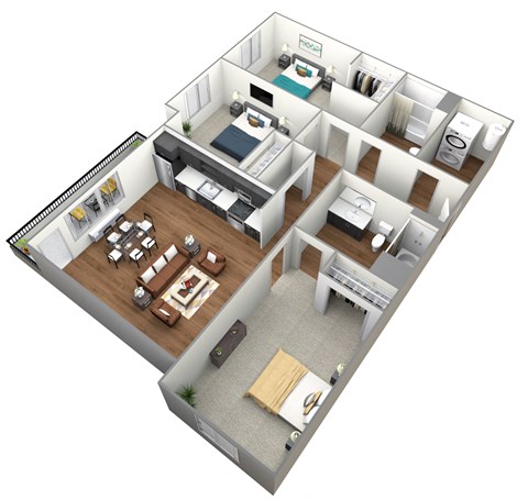 Floor plan for 3 beds, 2 baths, 1232 sqft