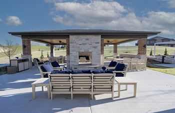 Outdoor patio & gathering area with fireplaces
