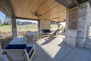 Outdoor patio & gathering area with fireplaces