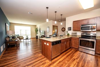 Open-concept kitchens with stainless steel appliances, kohler gooseneck faucets, and countertops featuring either granite or quartz
