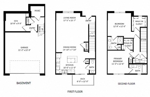 Floor plan for 2 beds, 2.5 baths, 1725 sqft