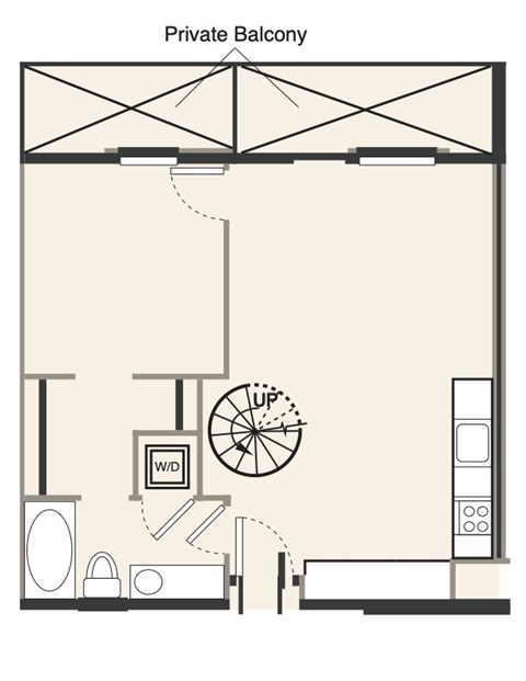 Floor plan for 1 bed, 1 bath, 721 sqft