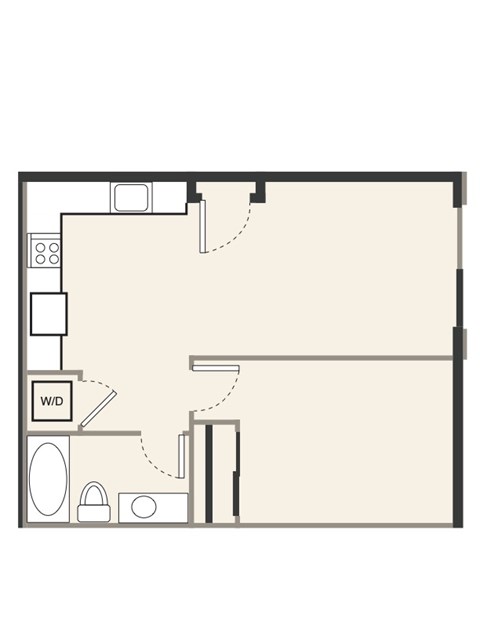 Floor plan for 1 bed, 1 bath, 563 sqft