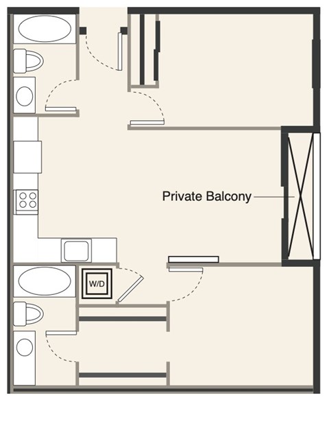 Floor plan for 2 beds, 2 baths, 798 sqft