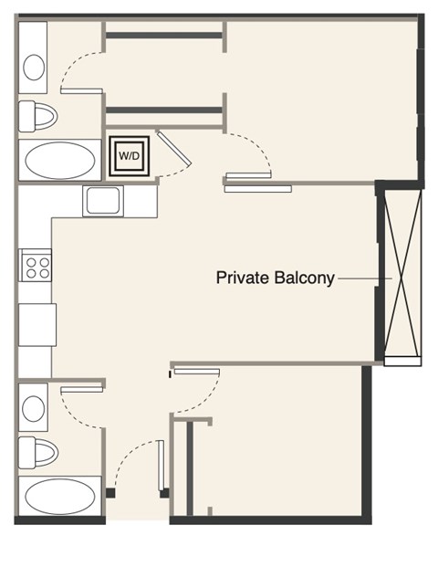 Floor plan for 2 beds, 2 baths, 762 sqft