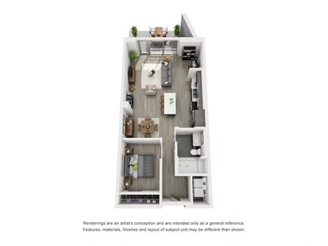 Floor plan for 1 bed, 1 bath, 806 sqft