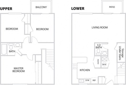 Floor plan for 3 beds, 1.5 baths, 1250 sqft