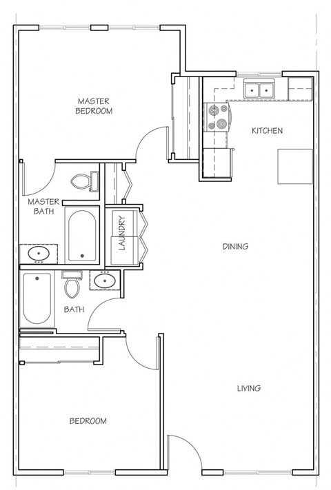Floor plan for 2 beds, 2 baths, 926 sqft