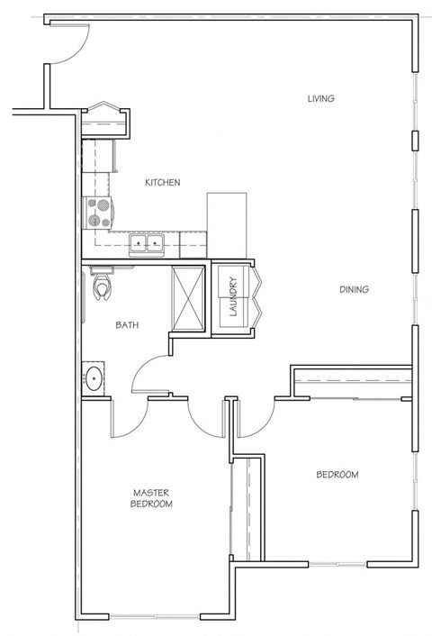 Floor plan for 2 beds, 1 bath, 1106 sqft