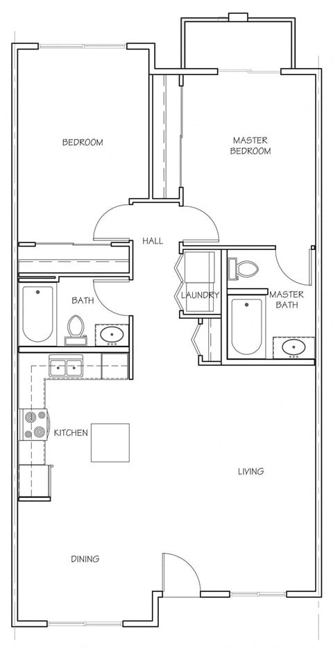Floor plan for 2 beds, 2 baths, 1168 sqft