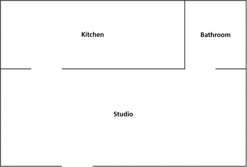 Floor plan for studio, 1 bath, 400 sqft
