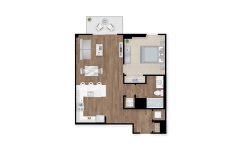 Floor plan for 1 bed, 1 bath, 723 sqft