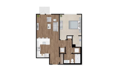 Floor plan for 1 bed, 1 bath, 731 sqft