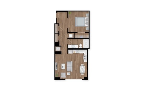 Floor plan for 1 bed, 1 bath, 755 sqft