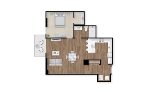 Floor plan for 1 bed, 1 bath, 914 sqft