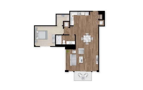 Floor plan for 1 bed, 1 bath, 980 sqft