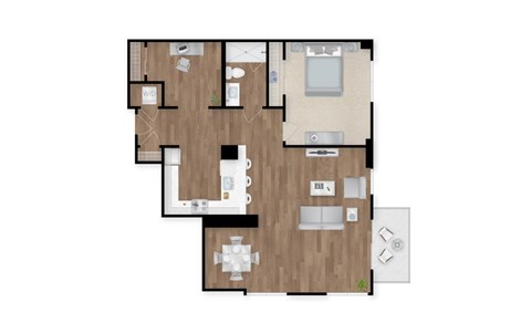 Floor plan for 1 bed, 1 bath, 1117 sqft