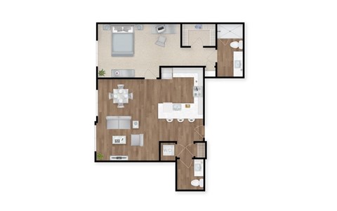 Floor plan for 1 bed, 1.5 baths, 956 sqft