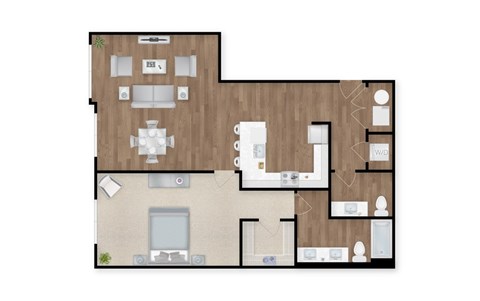 Floor plan for 1 bed, 1.5 baths, 1128 sqft
