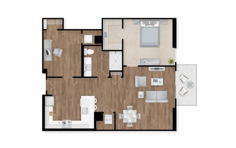 Floor plan for 1 bed, 1 bath, 980 sqft