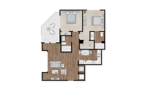 Floor plan for 2 beds, 2 baths, 1044 sqft