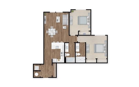 Floor plan for 2 beds, 2 baths, 1065 sqft