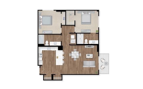 Floor plan for 2 beds, 2 baths, 1139 sqft