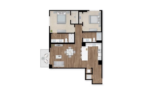 Floor plan for 2 beds, 2 baths, 1163 sqft