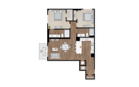 Floor plan for 2 beds, 2 baths, 1176 sqft