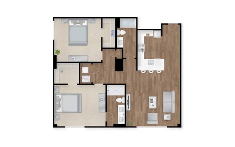 Floor plan for 2 beds, 2 baths, 1310 sqft