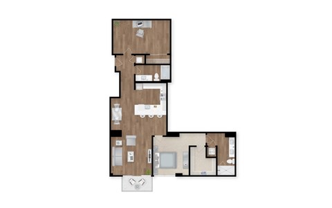 Floor plan for 2 beds, 2 baths, 1384 sqft