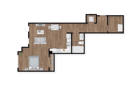 Floor plan for studio, 1 bath, 693 sqft