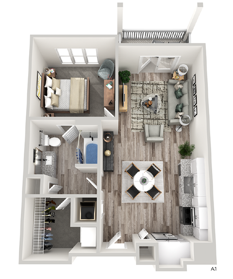 Floor plan for 1 bed, 1 bath, 700 sqft