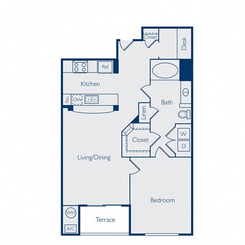 Floor plan for 1 bed, 1 bath, 794 sqft