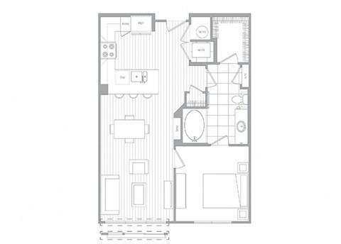 Floor plan for 1 bed, 1 bath, 725 sqft