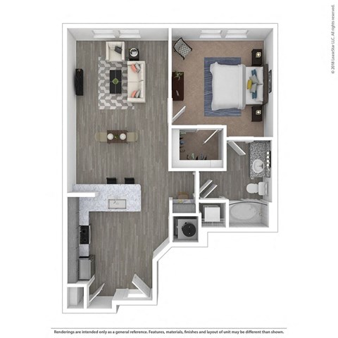 Floor plan for 1 bed, 1 bath, 705 sqft