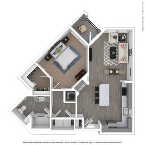 Floor plan for 1 bed, 1 bath, 785 sqft