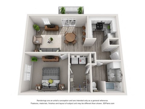 Floor plan for 1 bed, 1 bath, 710 sqft