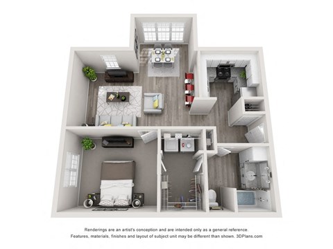 Floor plan for 1 bed, 1 bath, 770 sqft