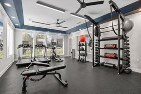 Greensboro apartment for rent - A spacious home gym with a variety of exercise equipment.
