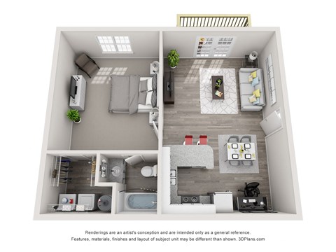 Floor plan for 1 bed, 1 bath, 660 sqft
