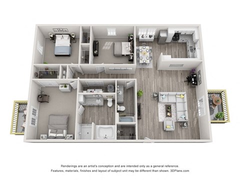 Floor plan for 3 beds, 2 baths, 1320 sqft