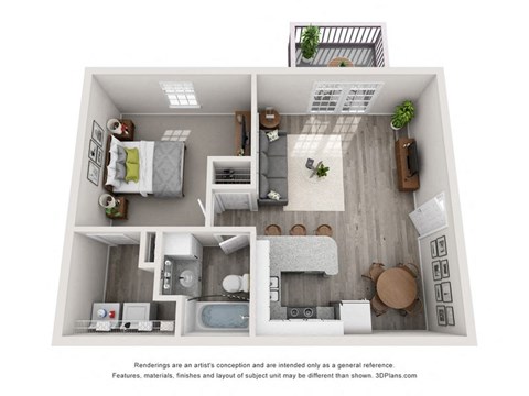 Floor plan for 1 bed, 1 bath, 660 sqft