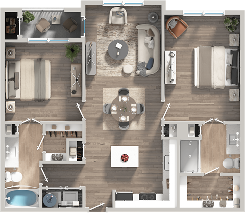 Floor plan for 2 beds, 2 baths, 1022 sqft