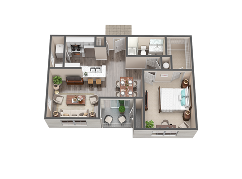 Floor plan for 1 bed, 1 bath, 725 sqft
