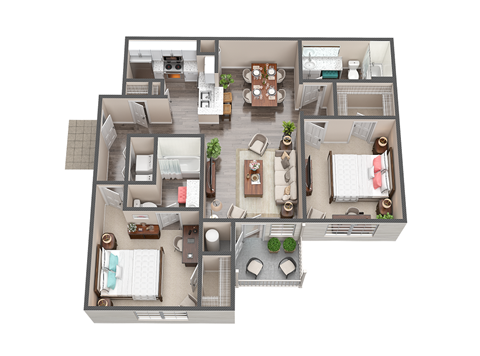 Floor plan for 2 beds, 2 baths, 1092 sqft
